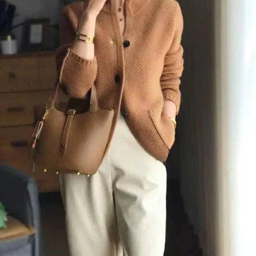 Johanna | Damen Kaschmirwolle Strickjacke Cardigan mit Knopfleiste