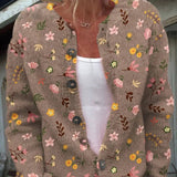 Charlotte | Damen Langarm Strick-Cardigan mit Blumenmuster