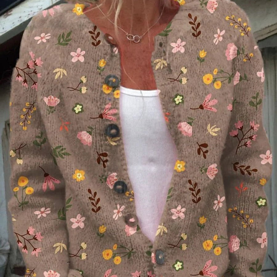 Charlotte | Damen Langarm Strick-Cardigan mit Blumenmuster