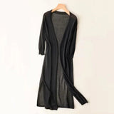 Luisa | Damen Leichter Langer V-Ausschnitt Strick Cardigan