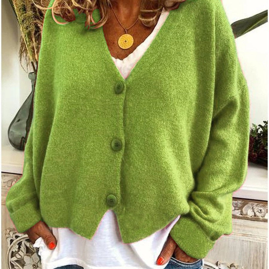 Frieda | Damen Leichter V-Ausschnitt Geknöpfter Oversized Cardigan