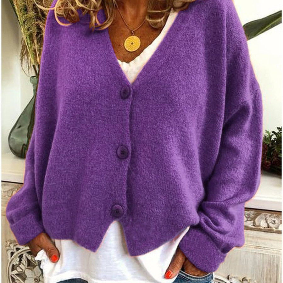Frieda | Damen Leichter V-Ausschnitt Geknöpfter Oversized Cardigan