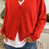 Frieda | Damen Leichter V-Ausschnitt Geknöpfter Oversized Cardigan
