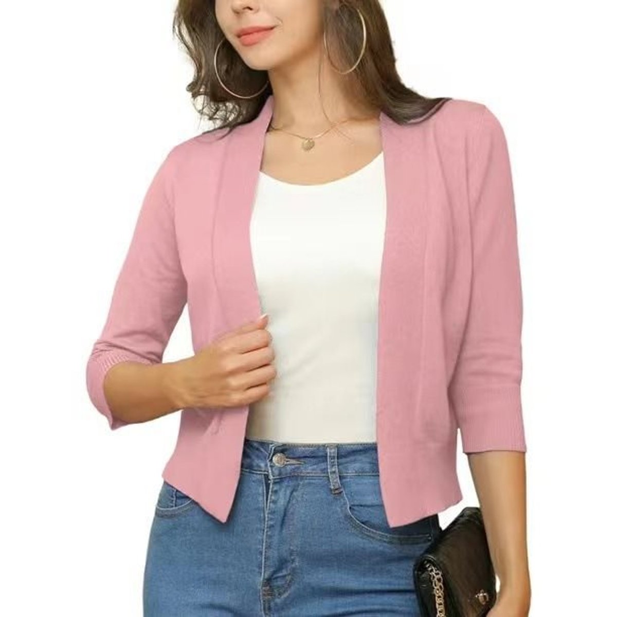 Katharina | Damen Offener Kurzjacken-Cardigan mit 3/4-Ärmeln