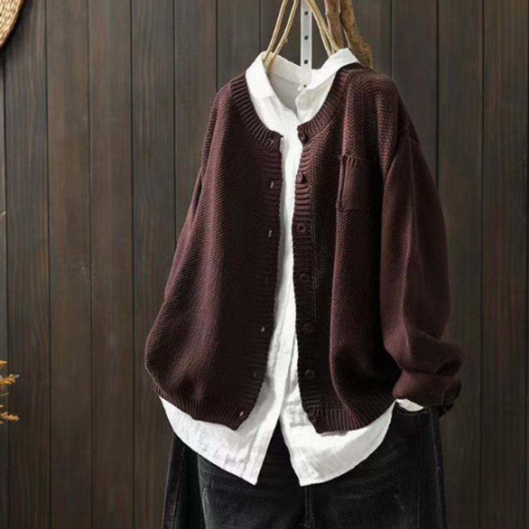 Luisa | Damen Oversize Strick-Cardigan mit Knopfleiste und Taschen