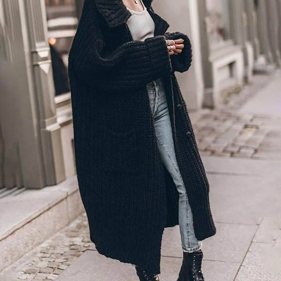 Marlene | Damen Oversized Grobstrick-Cardigan mit Revers und Knöpfen