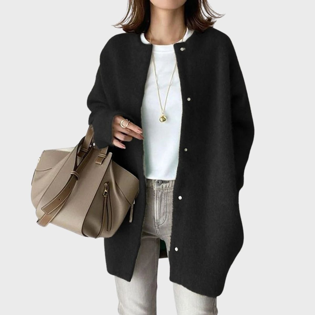 Clara | Damen Oversized Kaschmir Cardigan mit Druckknöpfen