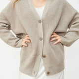 Lena | Damen Oversized Kaschmir V-Ausschnitt Cardigan