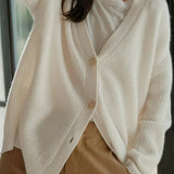 Lena | Damen Oversized Kaschmir V-Ausschnitt Cardigan