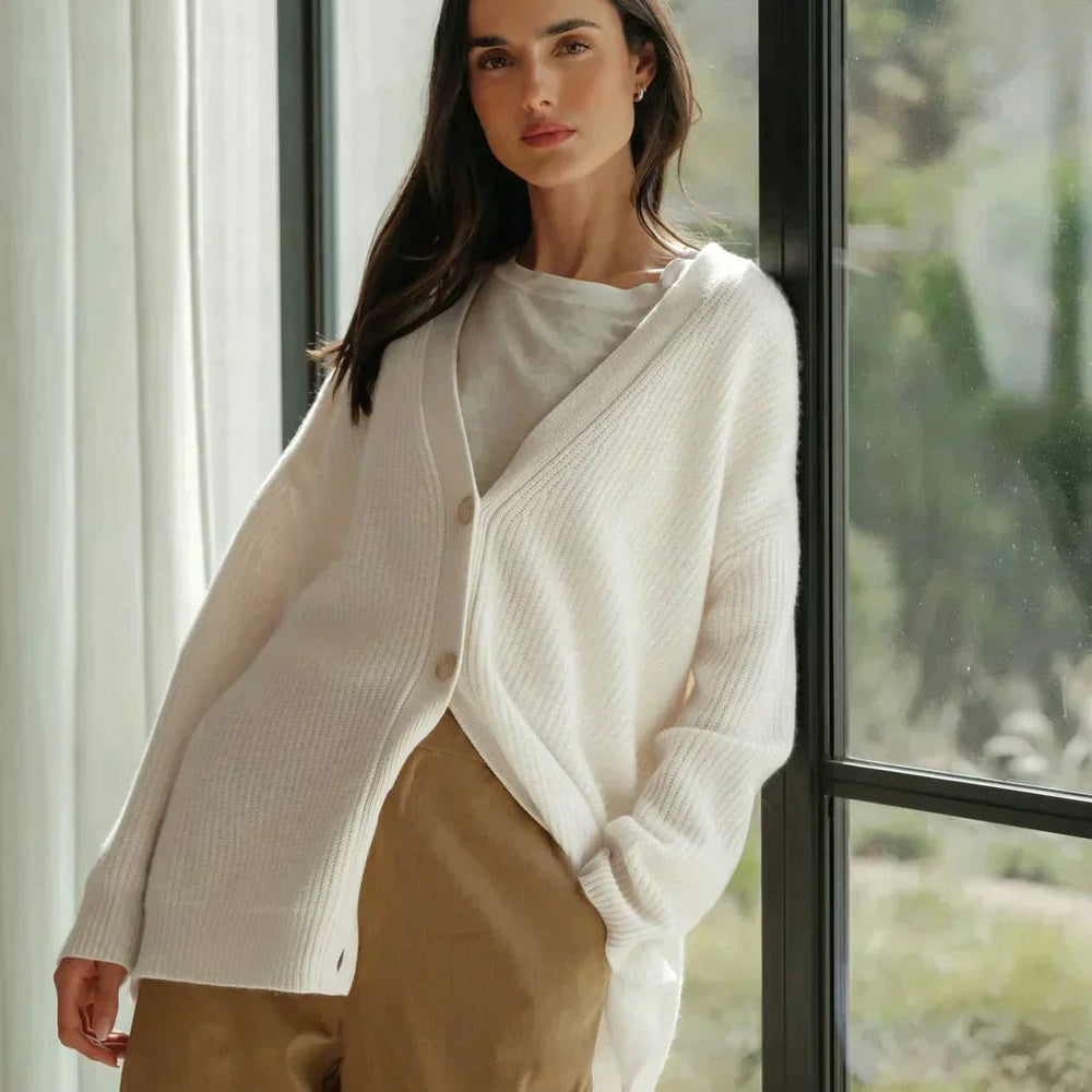 Lena | Damen Oversized Kaschmir V-Ausschnitt Cardigan
