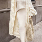Hannah | Damen Oversized Longline Grobstrick Cardigan Offen