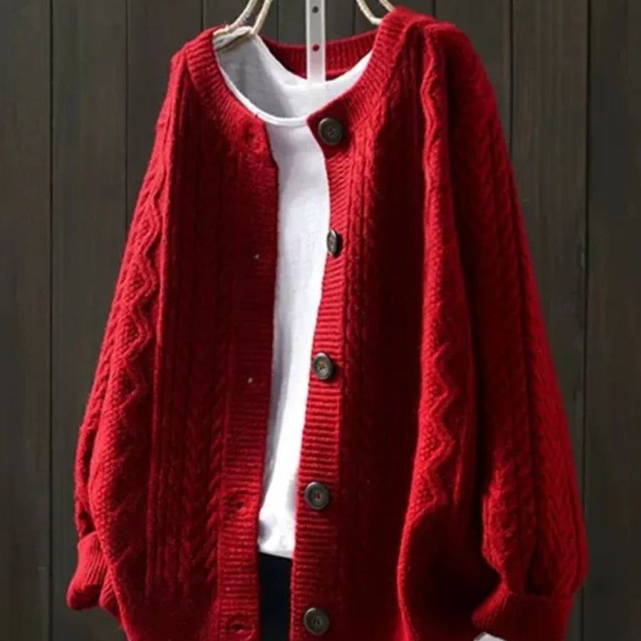 Johanna | Damen Oversized Zopfmuster-Cardigan mit Knopfleiste