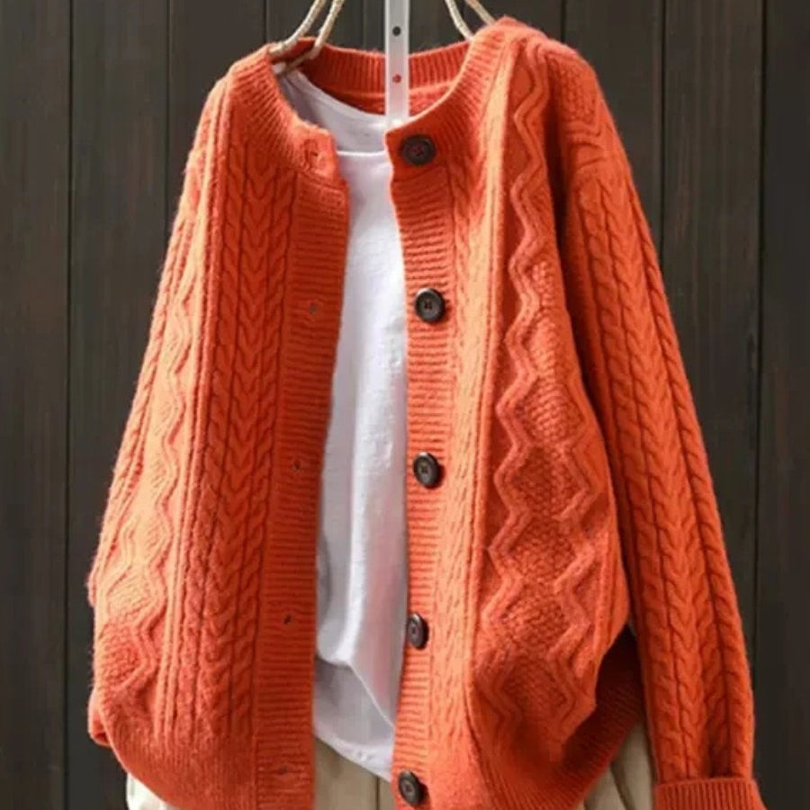 Johanna | Damen Oversized Zopfmuster-Cardigan mit Knopfleiste