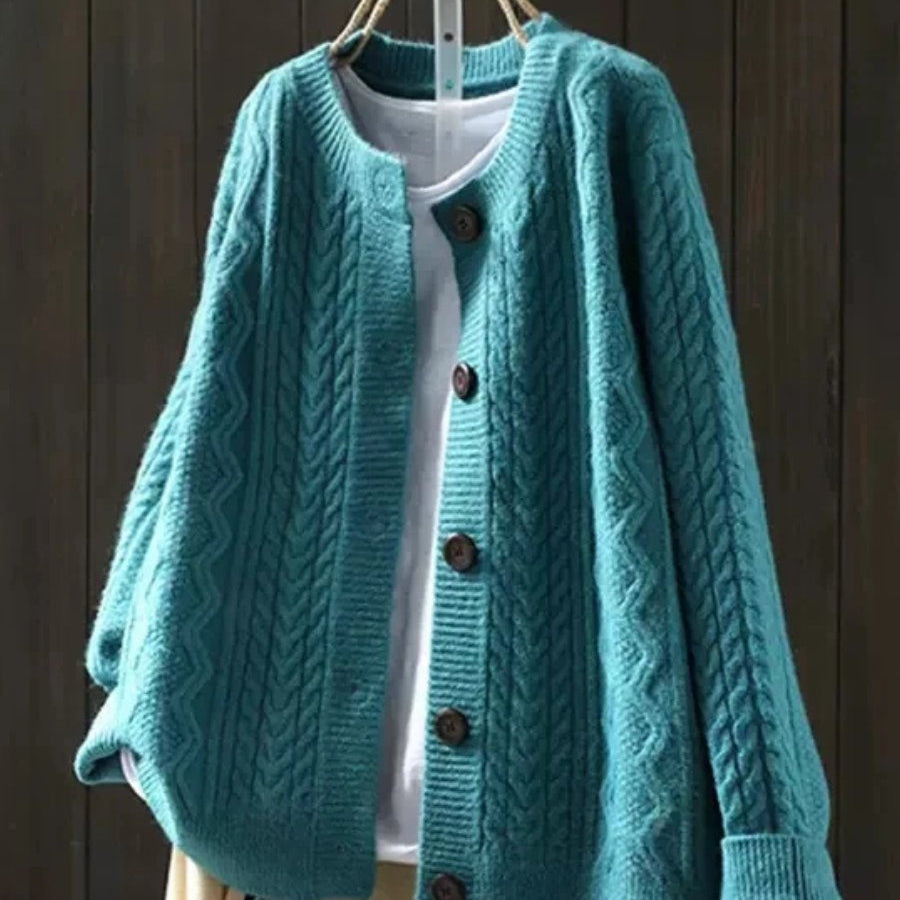 Johanna | Damen Oversized Zopfmuster-Cardigan mit Knopfleiste