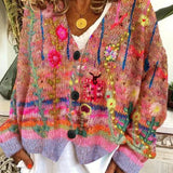 Marie | Damen Retro Blumen-Cardigan mit Knopfleiste in Buntem Strickdesign