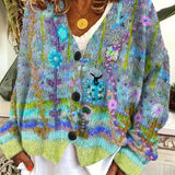 Marie | Damen Retro Blumen-Cardigan mit Knopfleiste in Buntem Strickdesign