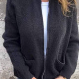Clara | Damen Strick-Cardigan mit Reißverschluss lockere Passform Fronttaschen