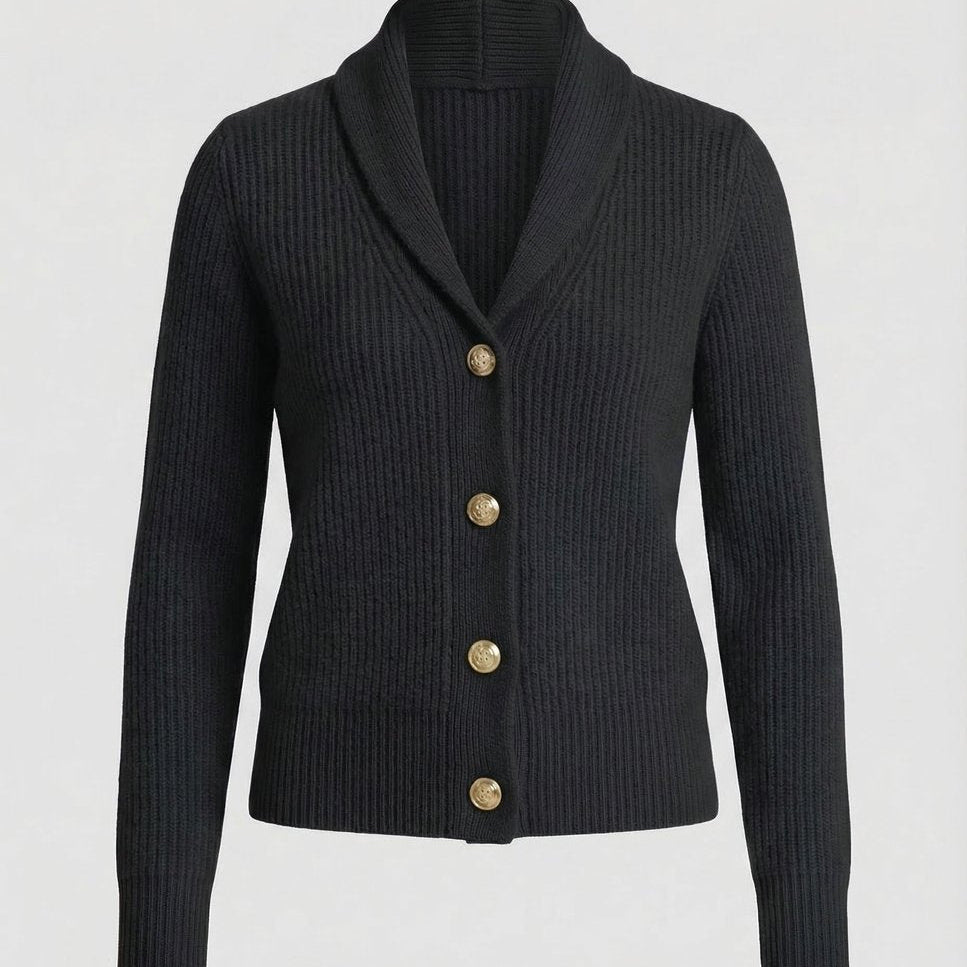 Frieda | Damen Strick-Cardigan mit Revers-Kragen Knopfleiste Langarm