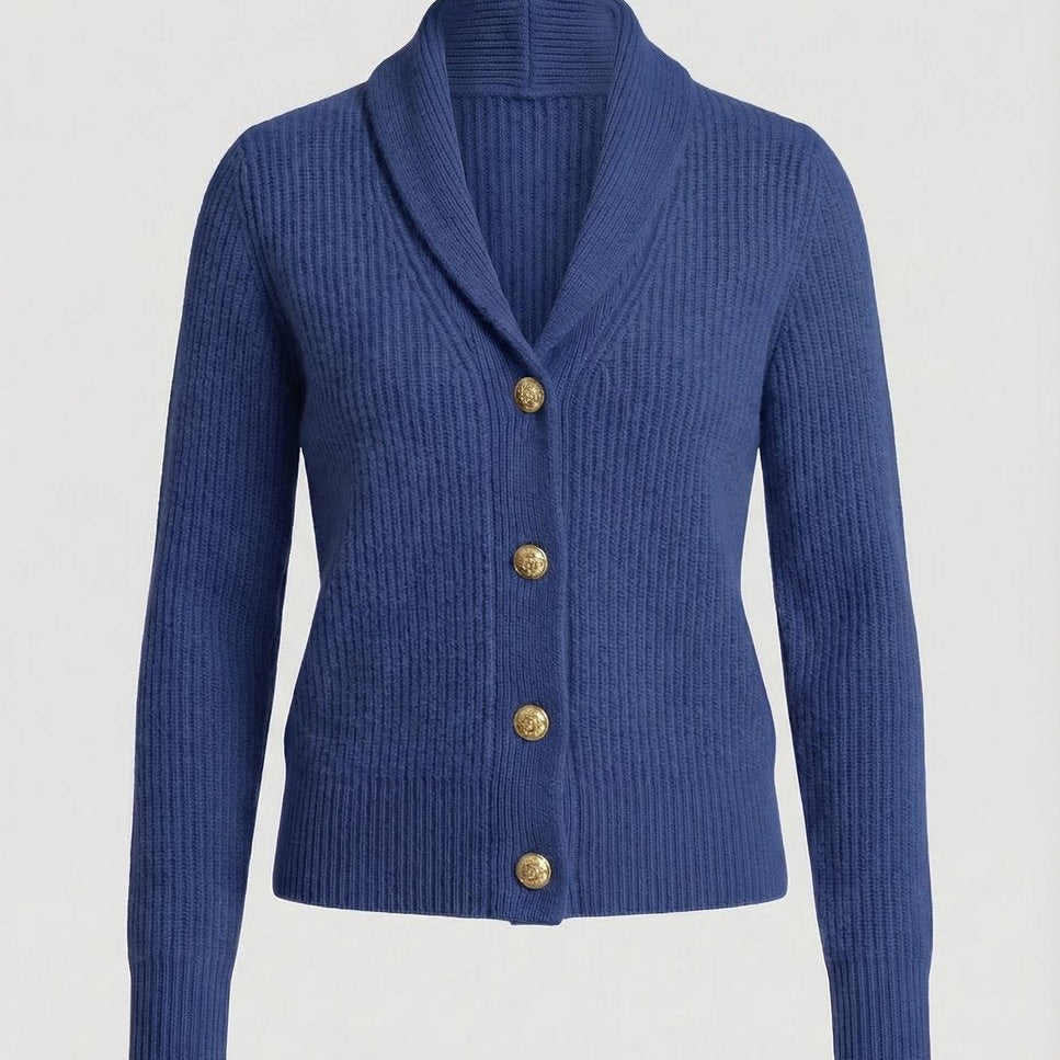 Frieda | Damen Strick-Cardigan mit Revers-Kragen Knopfleiste Langarm