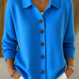 Nora | Damen Strickjacke mit Hemdkragen und Knopfleiste Relaxed Fit