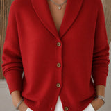 Nora | Damen Strickjacke mit Hemdkragen und Knopfleiste Relaxed Fit