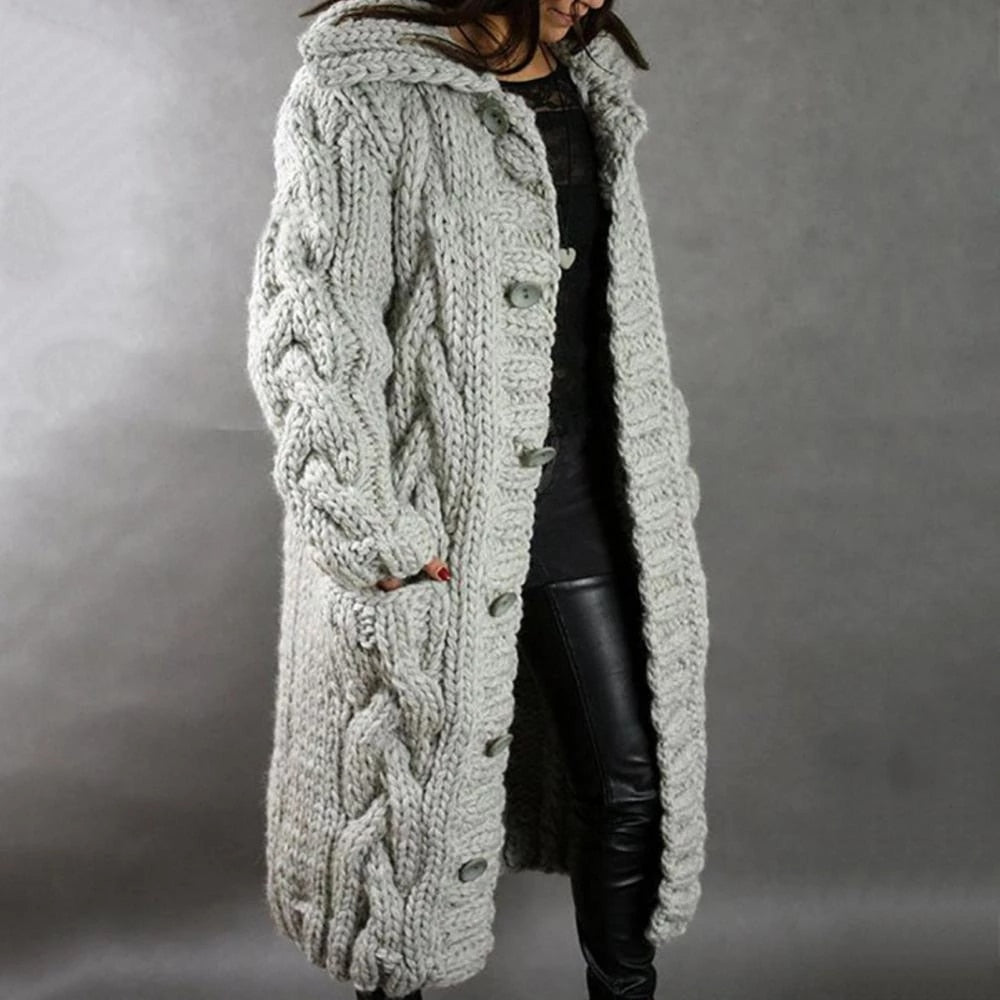Edith | Damen Warmer Langer Strickcardigan für den Winter