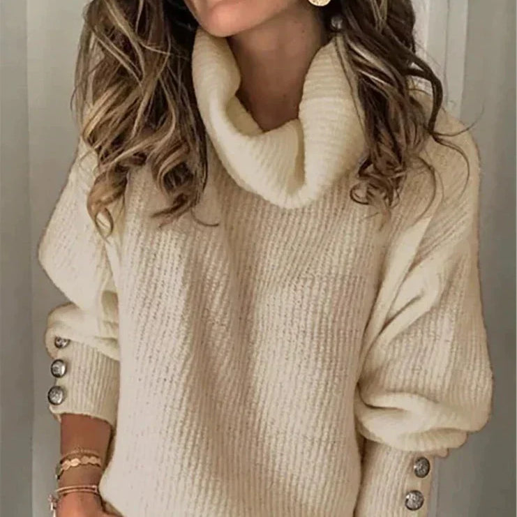 Emma Damen Rollkragenpullover – Stilvoller Pullover mit Knopfdetails und Bequemer Passform