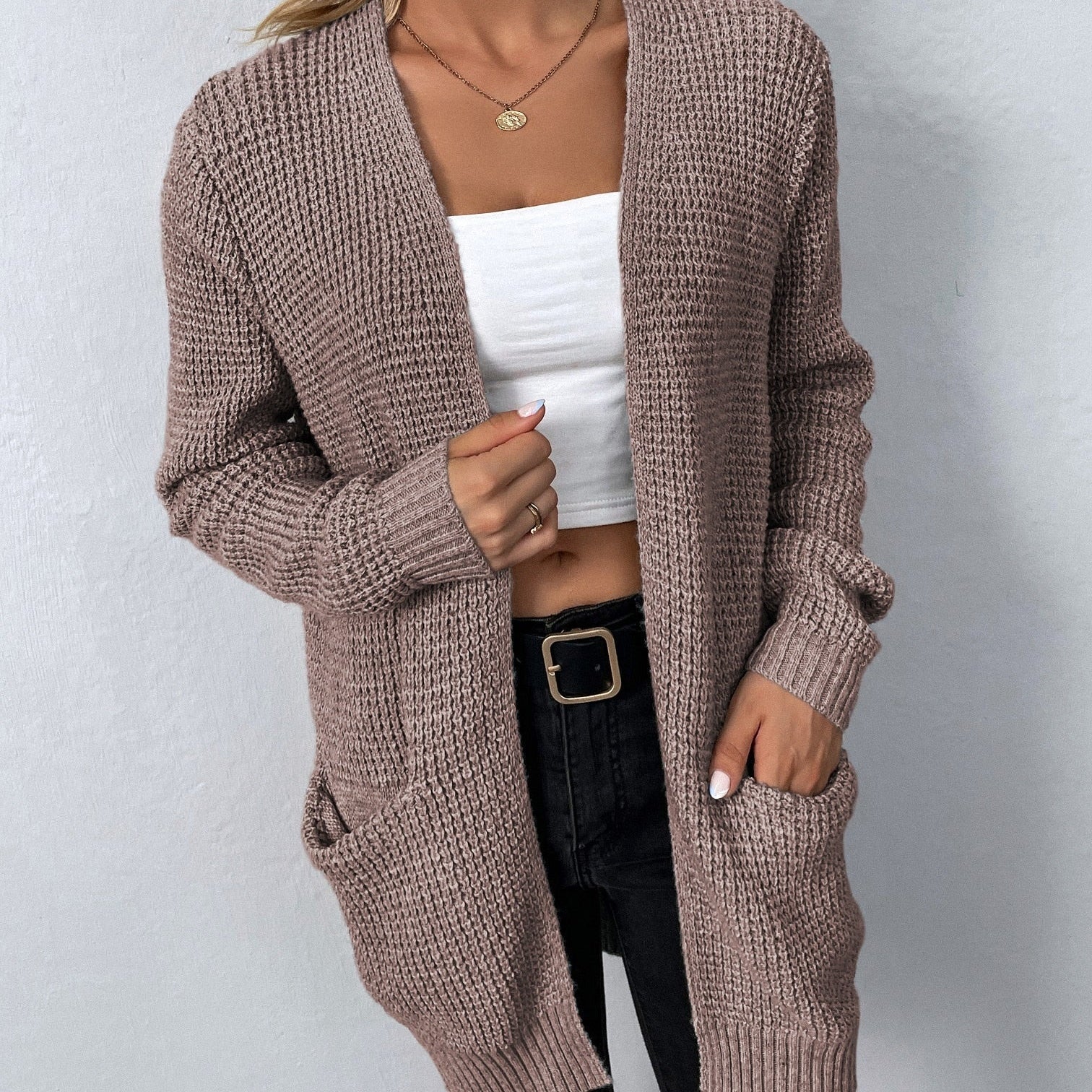 Doris | Damen Langärmlige Strickjacke mit offener Vorderseite