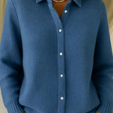 Frieda | Strickjacke Damen Hemdkragen Tailliert Hüftlang Langarm Cardigan