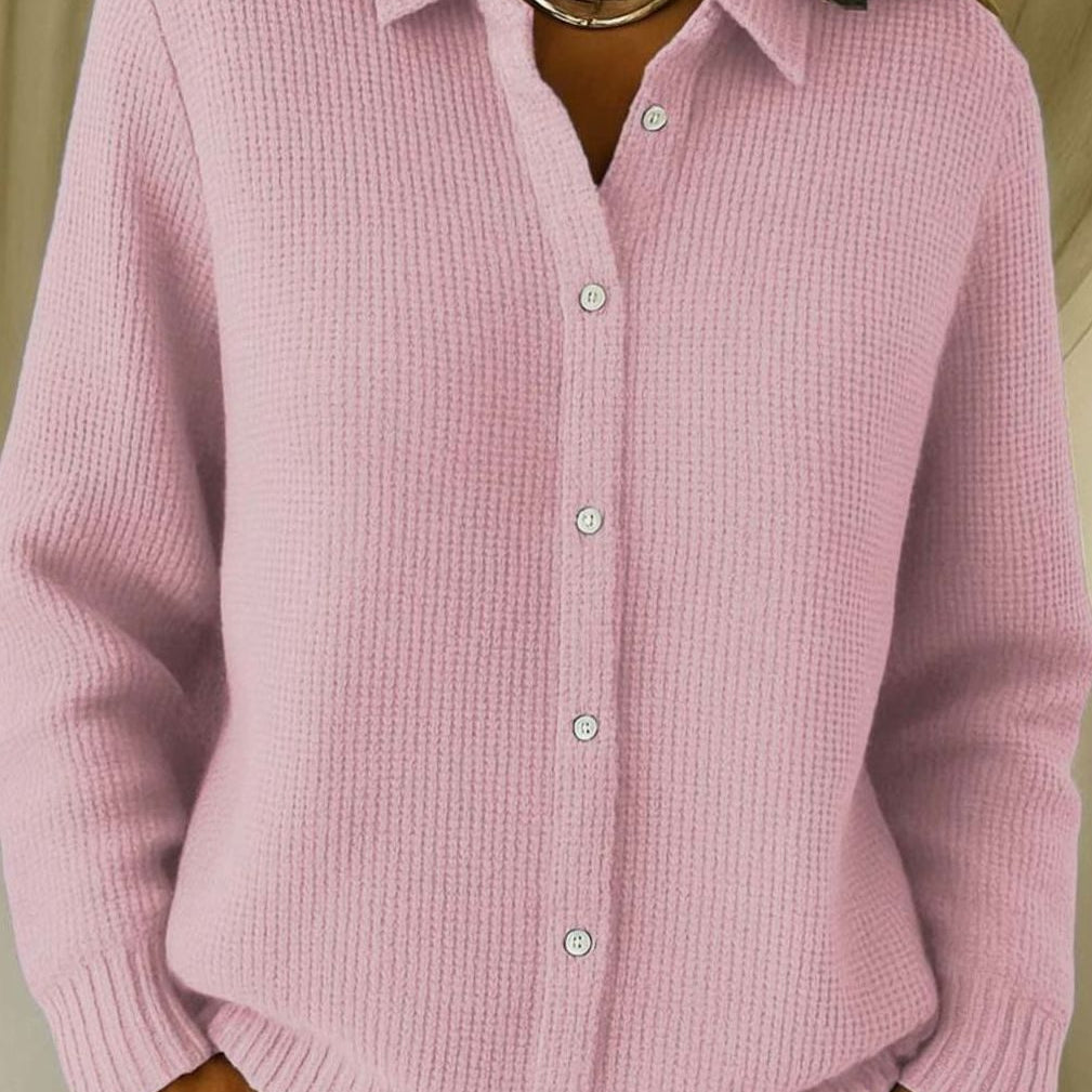 Frieda | Strickjacke Damen Hemdkragen Tailliert Hüftlang Langarm Cardigan