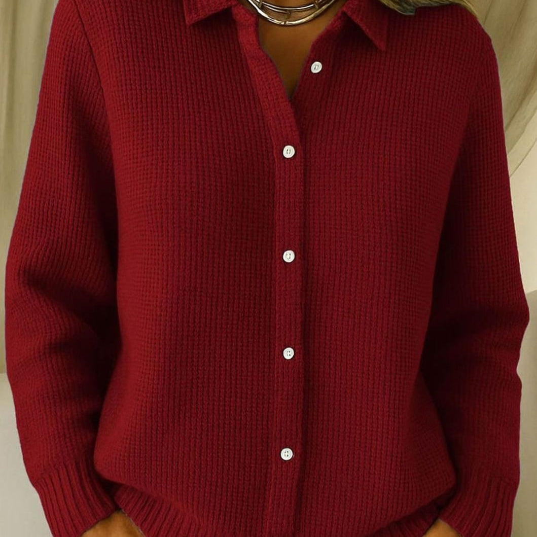 Frieda | Strickjacke Damen Hemdkragen Tailliert Hüftlang Langarm Cardigan